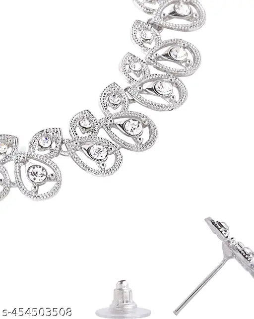 Silver-Tone Austrian Diamond Necklace Set