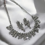 Floral American Diamond Necklace Set – Silver