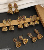 Oxidised gold jhumka set