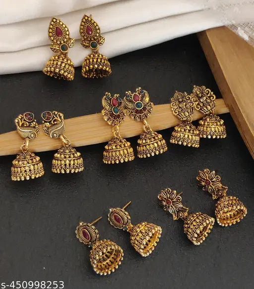 Oxidised gold jhumka set