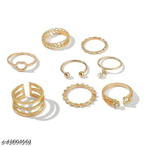 Crystal Heart Ring Set – 8 Pieces