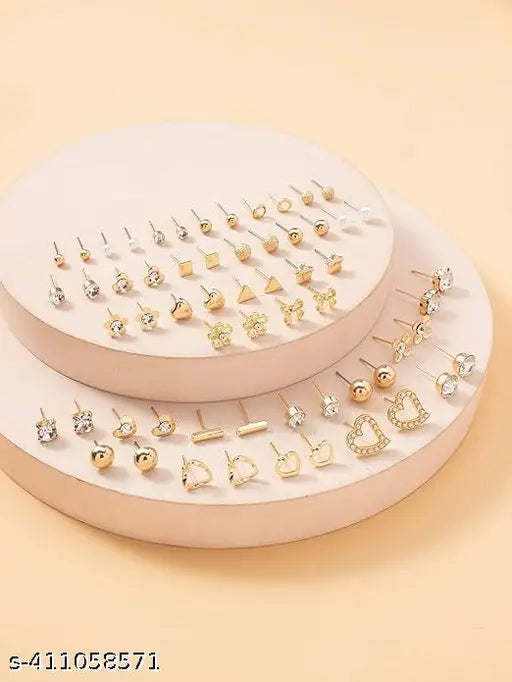 Pearl & AD Stud Collection – 30 Quirky Pairs, Gold-Plated