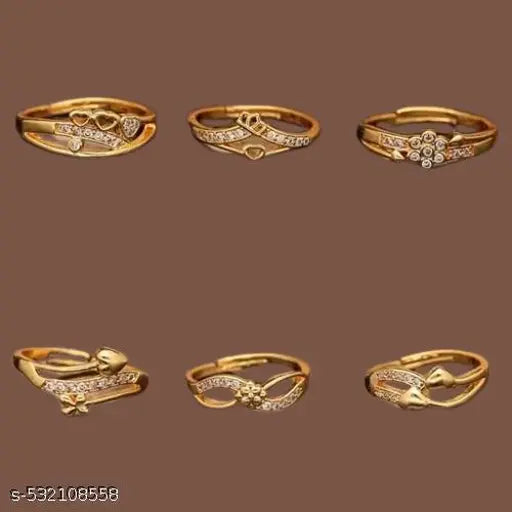 Daily Wear Gold Ring Combo – 6 Pieces