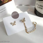 Butterfly Studs with Pearl Chain Ear Cuff