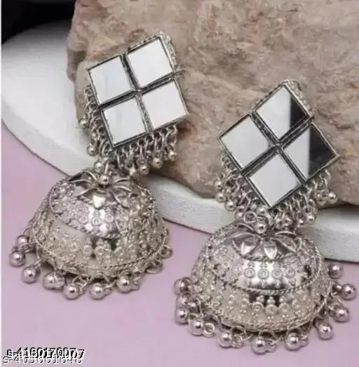 Oxidised Mirror Jhumkas – 2 Pairs