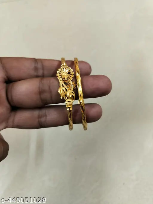 Floral Gold-Plated Bangles – Pair