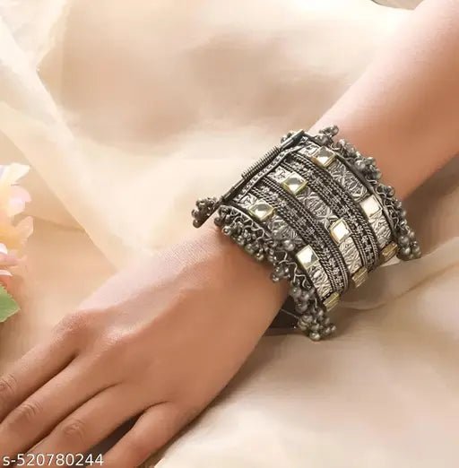 Oxidised Bangle & Earring Combo