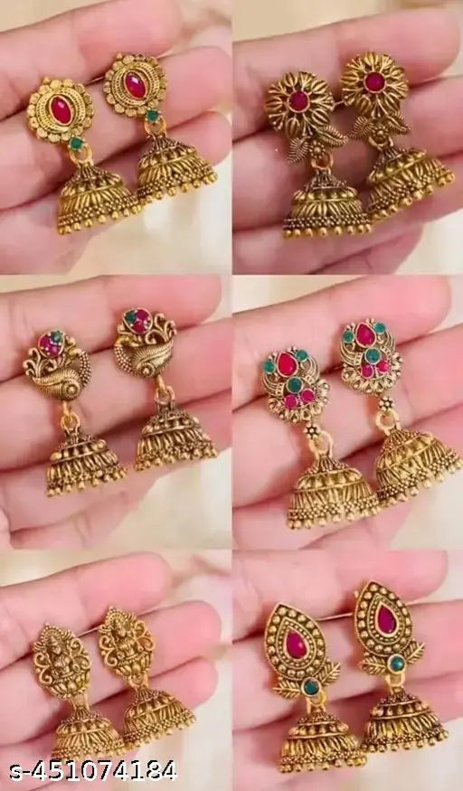 Oxidised gold jhumka set