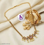 Peacock Temple Necklace with Pearls & CZ