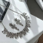 Floral American Diamond Necklace Set – Silver