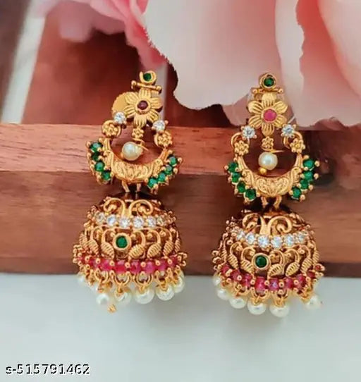 Peacock CZ Jhumkas with Pearls