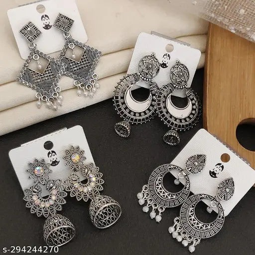 Oxidised silver earring combo