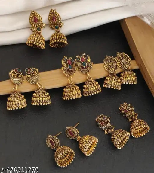 South Indian Gold Jhumka Pack – 6 Pairs