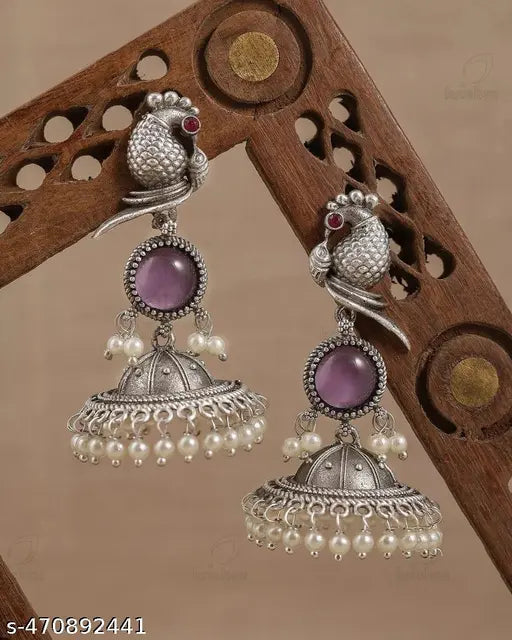 Bird jhumkis with pearls