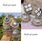 Oxidised mirror jhumkas