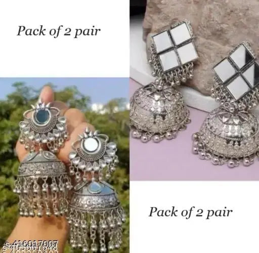 Oxidised mirror jhumkas
