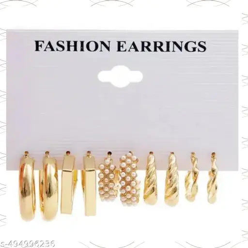 Retro Pearl C-Hoop Earrings – Set of 5