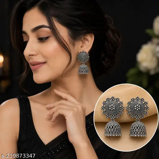 Silver Oxidised Jhumka Combo – 6 Pairs