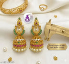 Antique Gold Temple Jhumkas – Ruby & Emerald Stones